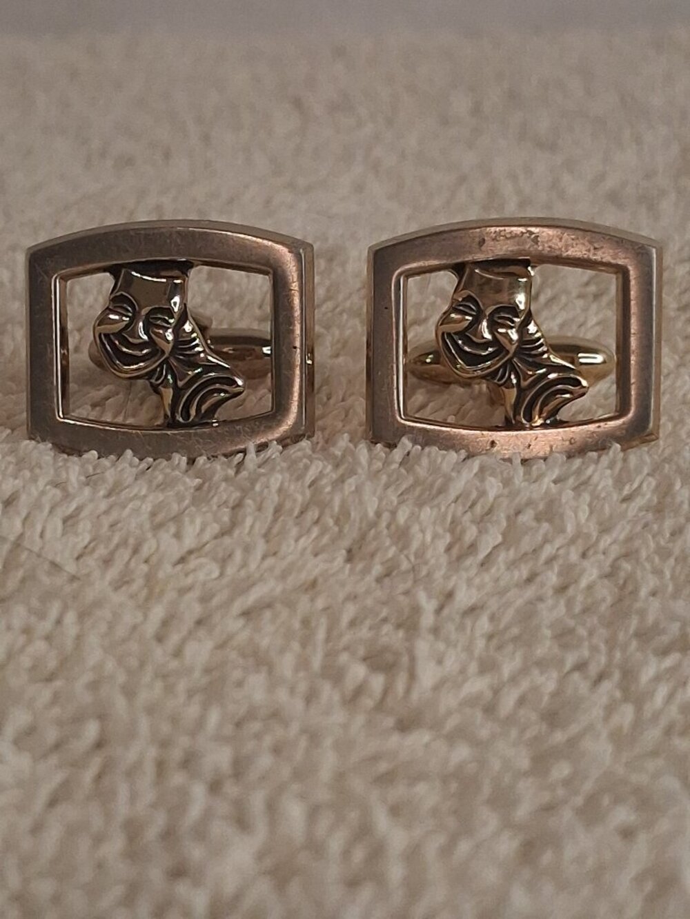 Vintage Hickok Gold Tone Comedy Tragedy Mask Cufflinks, 1950s MCM Theater